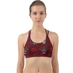 Tattoo Old School Background Pattern Back Web Sports Bra by Wegoenart