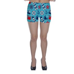 Seamless Pattern Nautical Icons Cartoon Style Skinny Shorts by Wegoenart