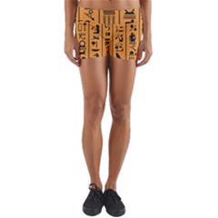 Egyptian Hieroglyphs Ancient Egypt Letters Papyrus Background Vector Old Egyptian Hieroglyph Writing Yoga Shorts by Wegoenart