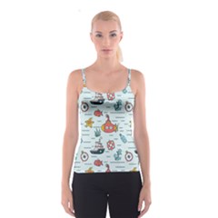 Cartoon Nautical Seamless Background Spaghetti Strap Top by Wegoenart