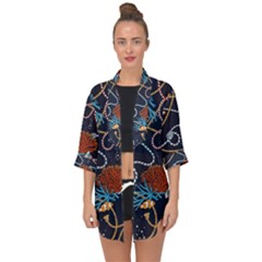 Vector Illustration Seamless Pattern With Corals Animal Trasure Marine Motif Sailor Mood Design Naut Open Front Chiffon Kimono by Wegoenart