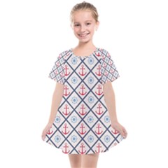 Seamless Pattern With Cross Lines Steering Wheel Anchor Kids  Smock Dress by Wegoenart