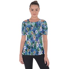 Fantasy Garden Blue Shoulder Cut Out Short Sleeve Top by retrotoomoderndesigns