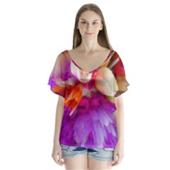 Poppy Flower V-neck Flutter Sleeve Top by Sparkle