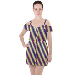 Colorful Strips Ruffle Cut Out Chiffon Playsuit by Sparkle