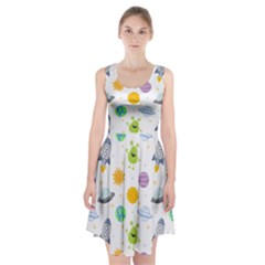 Seamless Pattern Cartoon Space Planets Isolated White Background Racerback Midi Dress by Vaneshart