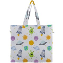 Seamless Pattern Cartoon Space Planets Isolated White Background Canvas Travel Bag by Vaneshart