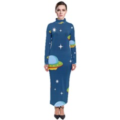 Seamless Pattern Ufo With Star Space Galaxy Background Turtleneck Maxi Dress by Vaneshart