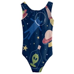 Seamless Pattern With Funny Aliens Cat Galaxy Kids  Cut-out Back One Piece Swimsuit by Vaneshart