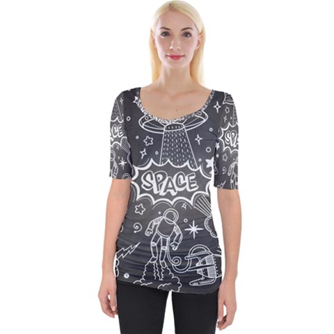 Vector Flat Space Design Background With Text Wide Neckline Tee by Vaneshart