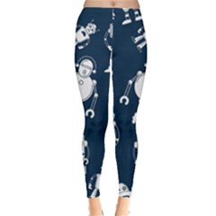 White Robot Blue Seamless Pattern Leggings  by Vaneshart