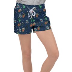 Monster Alien Pattern Seamless Background Velour Lounge Shorts by Vaneshart