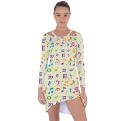 Seamless Pattern Musical Note Doodle Symbol Asymmetric Cut-out Shift Dress by Vaneshart