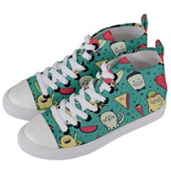 Seamless Pattern With Funny Monsters Cartoon Hand Drawn Characters Unusual Creatures Women s Mid-top Canvas Sneakers by Vaneshart