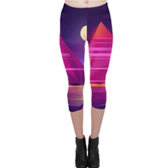 Egyptian Pyramids Night Landscape Cartoon Capri Leggings  by Vaneshart
