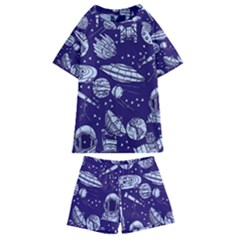 Space Sketch Seamless Pattern Kids  Swim Tee And Shorts Set by Vaneshart