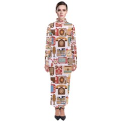 Vintage Gadget Seamless Pattern Turtleneck Maxi Dress by Vaneshart