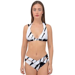 Black And White Tropical Moonscape Illustration Double Strap Halter Bikini Set by dflcprintsclothing