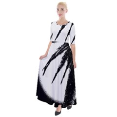 Black And White Tropical Moonscape Illustration Half Sleeves Maxi Dress by dflcprintsclothing