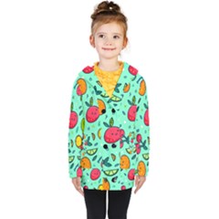 Various Fruits With Faces Seamless Pattern Kids  Double Breasted Button Coat by Vaneshart