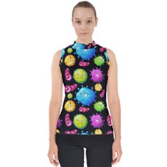 Seamless Background With Colorful Virus Mock Neck Shell Top by Vaneshart