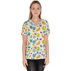 Bacteria Virus Seamless Pattern Women s V-neck Scrub Top by Vaneshart