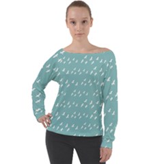 Group Of Birds Flying Graphic Pattern Off Shoulder Long Sleeve Velour Top by dflcprintsclothing