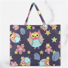 Owl Stars Pattern Background Zipper Large Tote Bag by Vaneshart