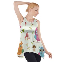 Forest Seamless Pattern With Cute Owls Side Drop Tank Tunic by Vaneshart