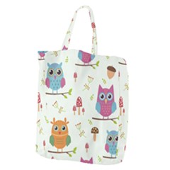 Forest Seamless Pattern With Cute Owls Giant Grocery Tote by Vaneshart