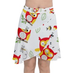 Seamless Pattern Vector Owl Cartoon With Bugs Chiffon Wrap Front Skirt by Vaneshart