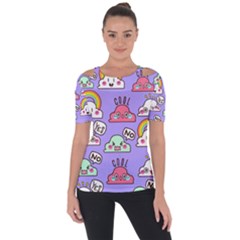 Cloud Seamless Pattern Shoulder Cut Out Short Sleeve Top by Vaneshart