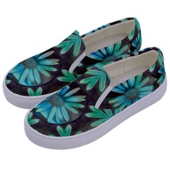 Blue Florals As A Ornate Contemplative Collage Kids  Canvas Slip Ons by pepitasart