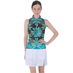 Blue Florals As A Ornate Contemplative Collage Women s Sleeveless Polo Tee by pepitasart