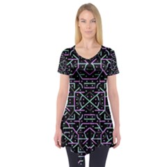 Lines And Dots Motif Geometric Seamless Pattern Short Sleeve Tunic  by dflcprintsclothing