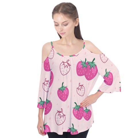 Seamless Strawberry Fruit Pattern Background Flutter Tees by Vaneshart