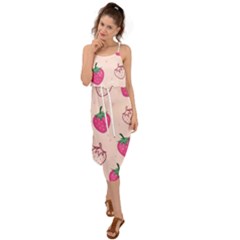 Seamless Strawberry Fruit Pattern Background Waist Tie Cover Up Chiffon Dress by Vaneshart