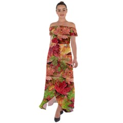 Spring Leafs Off Shoulder Open Front Chiffon Dress by Sparkle