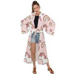 Cute-unicorn-rainbow-seamless-pattern-background Maxi Kimono by Vaneshart