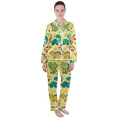 Seamless Pattern With Cute Dinosaurs Character Satin Long Sleeve Pyjamas Set by Vaneshart