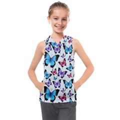 Decorative-festive-trendy-colorful-butterflies-seamless-pattern-vector-illustration Kids  Sleeveless Hoodie by Vaneshart