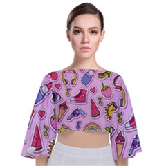 Fashion Patch Set Tie Back Butterfly Sleeve Chiffon Top by Vaneshart