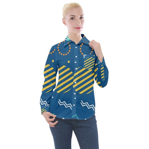 Flat-design-geometric-shapes-background Women s Long Sleeve Pocket Shirt by Vaneshart