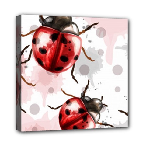 Ladybugs-pattern-texture-watercolor Mini Canvas 8  X 8  (stretched) by Vaneshart