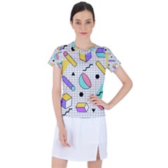 Tridimensional-pastel-shapes-background-memphis-style Women s Sports Top by Vaneshart