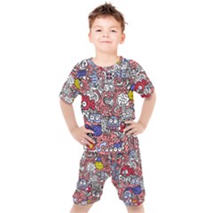 Hand-drawn-vector-illustration-doodle-funny-world-illustrator-line-tools-drawing-flat-design Kids  Tee And Shorts Set by Vaneshart