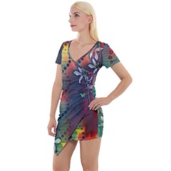 Flower Dna Short Sleeve Asymmetric Mini Dress by RobLilly