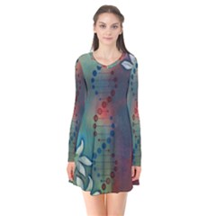 Flower Dna Long Sleeve V-neck Flare Dress by RobLilly