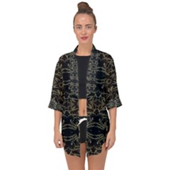 Stylized Golden Ornate Nature Motif Print Open Front Chiffon Kimono by dflcprintsclothing