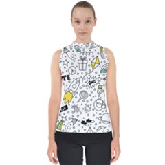 Set Cute Colorful Doodle Hand Drawing Mock Neck Shell Top by BangZart